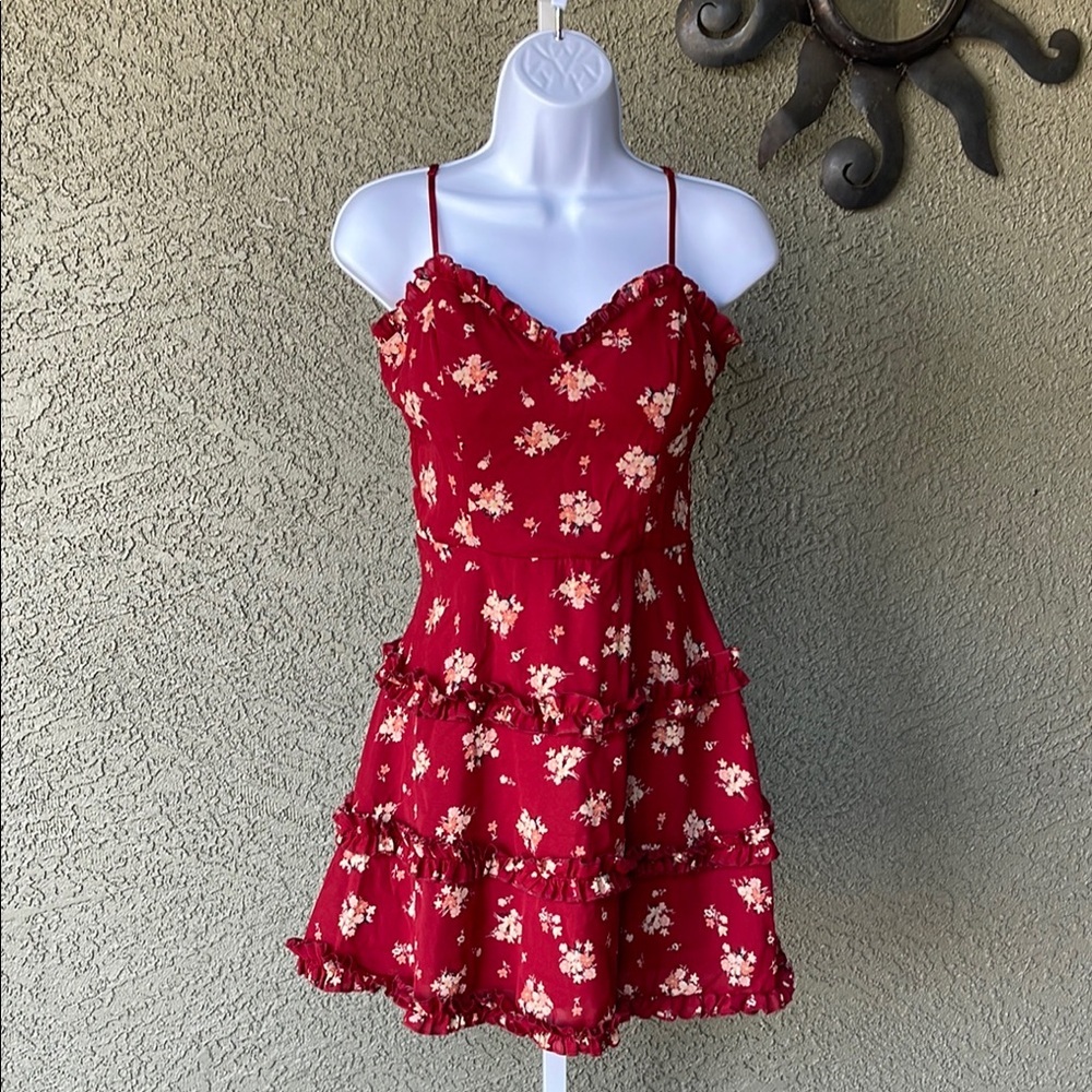 No.030 Blue Rain Red Sundress with Sweetheart Neckline Size XS